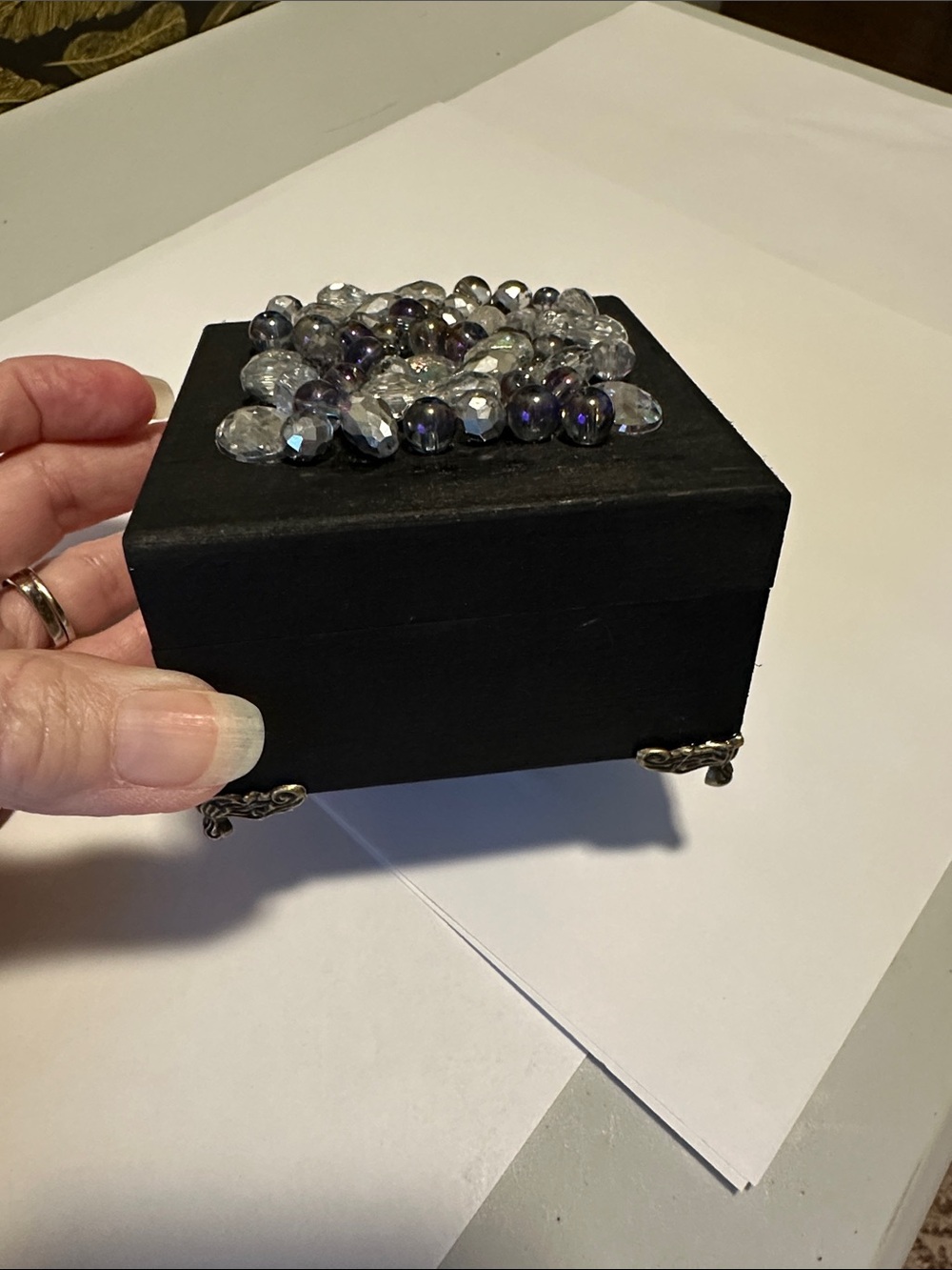 Hand crafted Iridescent and Black Decorative Bead trinket box